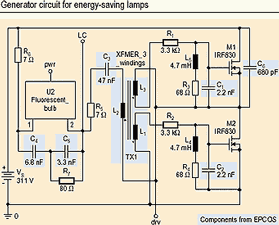 Figure 8. Specimen generator circuit for igniting low power energy-saving lamps